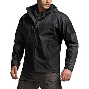 CQR Men’s Tactical Windbreaker Jacket LARGE Black Fleece Lined Water Resistant